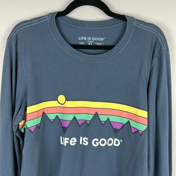 Life is Good Crusher Rainbow Cotton Casual Long Sleeve Tee XL Bluish Grey - Picture 3 of 11